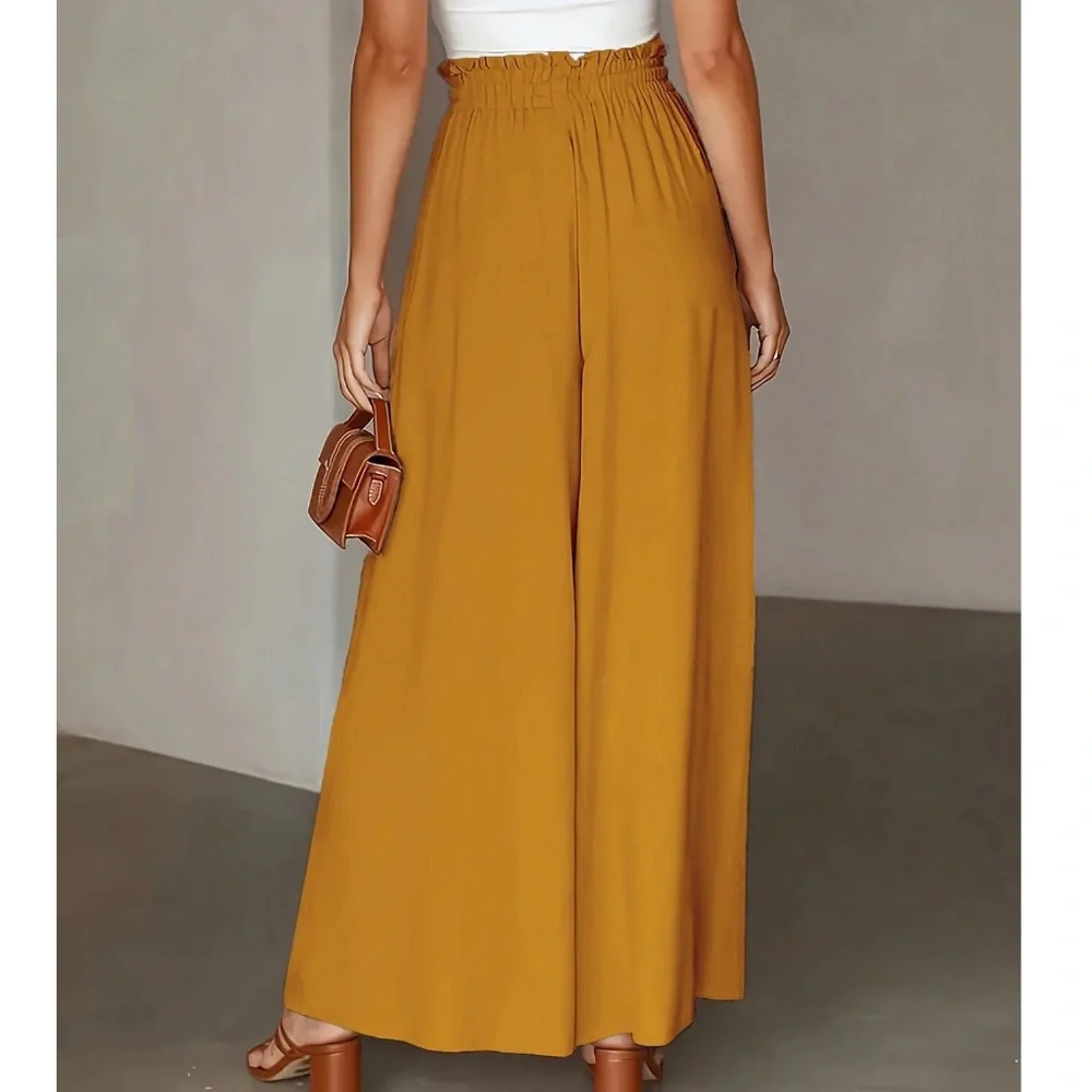 Plus Paper bag High Waisted Pockets Wide leg pants - Picture 10 of 15
